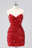 Load image into Gallery viewer, Sparkly Red Sweetheart Tight Short Corset Sequin Prom Dress