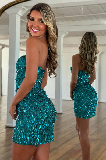 Sparkly Gold Sequin Sweetheart Tight Short Corset Prom Dress