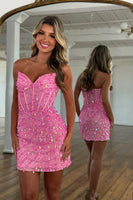 Load image into Gallery viewer, Sparkly Red Sweetheart Tight Short Corset Sequin Prom Dress