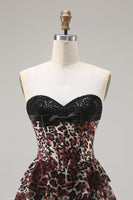 Load image into Gallery viewer, Brown Leopard Tiered A Line Sweetheart Long Corset Prom Dress