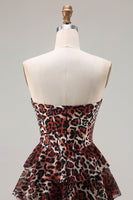 Load image into Gallery viewer, Brown Leopard Tiered A Line Sweetheart Long Corset Prom Dress