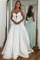 Load image into Gallery viewer, Princess Sparkly White Ball Gown Long Prom Dress with Beadings