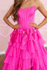 Load image into Gallery viewer, Blue Ruffled Strapless A-Line Long Corset Prom Dress with Bows