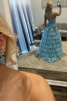 Load image into Gallery viewer, Fuchsia Strapless A-Line Ruffled Long Corset Prom Dress with Bows