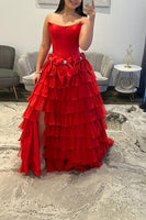 Load image into Gallery viewer, Fuchsia Strapless A-Line Ruffled Long Corset Prom Dress with Bows