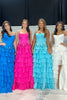 Load image into Gallery viewer, Blue Ruffled Strapless A-Line Long Corset Prom Dress with Bows