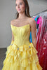 Load image into Gallery viewer, Blue Ruffled Strapless A-Line Long Corset Prom Dress with Bows