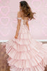 Load image into Gallery viewer, Sparkly Pink Ruffled Off the Shoulder A-Line Long Corset Prom Dress with Beading