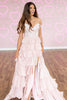 Load image into Gallery viewer, Sparkly Pink Ruffled Off the Shoulder A-Line Long Corset Prom Dress with Beading