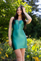 Load image into Gallery viewer, Green Satin Spaghetti Straps Tight Short Corset Prom Dress