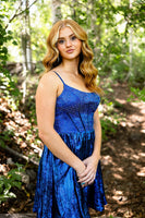 Load image into Gallery viewer, Sparkly Royal Blue A Line Spaghetti Straps Short Corset Prom Dress with Beadings