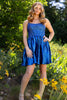 Load image into Gallery viewer, Sparkly Royal Blue A Line Spaghetti Straps Short Corset Prom Dress with Beadings