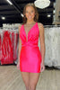 Load image into Gallery viewer, Simple Orange Satin Deep V-Neck Tight Short Prom Dress