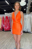 Load image into Gallery viewer, Simple Orange Satin Deep V-Neck Tight Short Prom Dress