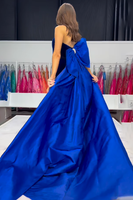 Load image into Gallery viewer, Royal Blue Strapless Velvet Mermaid Long Prom Dress with Bow