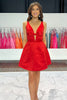 Load image into Gallery viewer, Red Satin V-Neck A-Line Short Prom Dress with Bow
