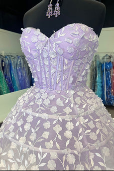 Lilac Floral Sweetheart A-Line Short Corset Prom Dress with Appliques