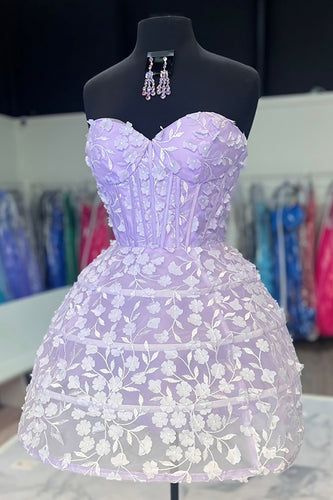 Lilac Floral Sweetheart A-Line Short Corset Prom Dress with Appliques