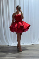Load image into Gallery viewer, Simple Red Strapless Satin A-Line Short Corset Prom Dress