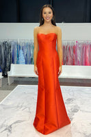 Load image into Gallery viewer, Red Satin Strapless Detachable Cape Long Prom Dress with 3D Flowers