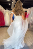 Load image into Gallery viewer, White Off the Shoulder Detachable Cape Satin Mermaid Long Prom Dress with Slit