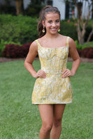 Load image into Gallery viewer, Yellow Floral A-Line Thick Straps Short Prom Dress
