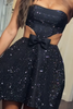 Load image into Gallery viewer, Sparkly Black Satin Strapless A-Line Short Prom Dress with Beading