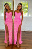 Load image into Gallery viewer, Sparkly Gold Strapless Sequins Long Corset Prom Dress with Slit