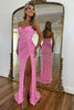 Load image into Gallery viewer, Sparkly Gold Strapless Sequins Long Corset Prom Dress with Slit