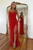 Load image into Gallery viewer, Sparkly Gold Strapless Sequins Long Corset Prom Dress with Slit