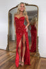 Load image into Gallery viewer, Sparkly Gold Strapless Sequins Long Corset Prom Dress with Slit