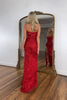 Load image into Gallery viewer, Sparkly Gold Strapless Sequins Long Corset Prom Dress with Slit