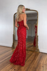 Load image into Gallery viewer, Sparkly Gold Strapless Sequins Long Corset Prom Dress with Slit