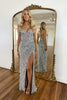 Load image into Gallery viewer, Sparkly Gold Strapless Sequins Long Corset Prom Dress with Slit