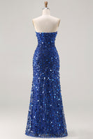 Load image into Gallery viewer, Sparkly Silver Mermaid Corset Long Sequin Prom Dress with Slit