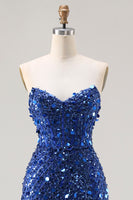 Load image into Gallery viewer, Sparkly Silver Mermaid Corset Long Sequin Prom Dress with Slit