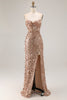 Load image into Gallery viewer, Sparkly Fuchsia Strapless Sequins Long Corset Prom Dress with Slit