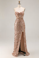 Load image into Gallery viewer, Sparkly Red Mermaid Beaded Long Corset Prom Dress with Slit