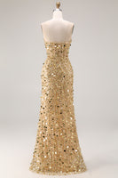 Load image into Gallery viewer, Sparkly Champagne Beaded Long Corset Prom Dress with Slit