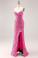 Load image into Gallery viewer, Sparkly Silver Mermaid Corset Long Sequin Prom Dress with Slit