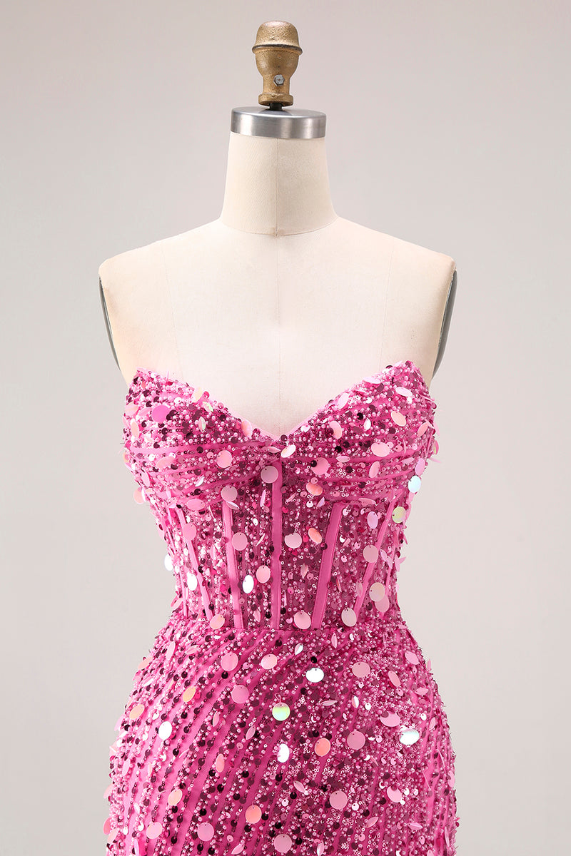 Load image into Gallery viewer, Sparkly Silver Mermaid Corset Long Sequin Prom Dress with Slit