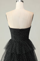 Load image into Gallery viewer, Black and White Polka Dots Corset Ruffled Maxi Prom Dress with Slit