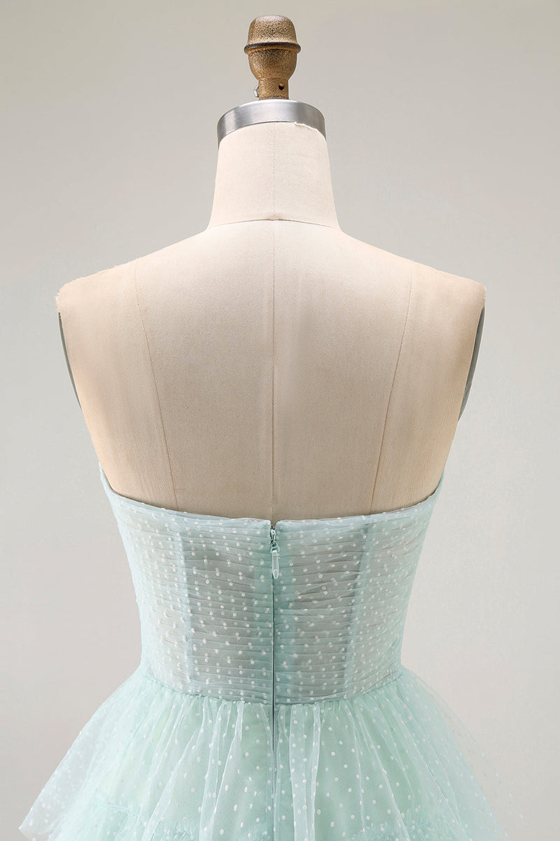 Load image into Gallery viewer, Light Green Tiered Maxi Sweetheart Prom Dress with Slit