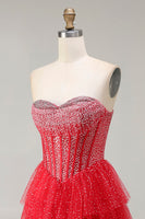 Load image into Gallery viewer, Sparkly Black and White Polka Dots Sweetheart Long Corset Prom Dress with Ruffles