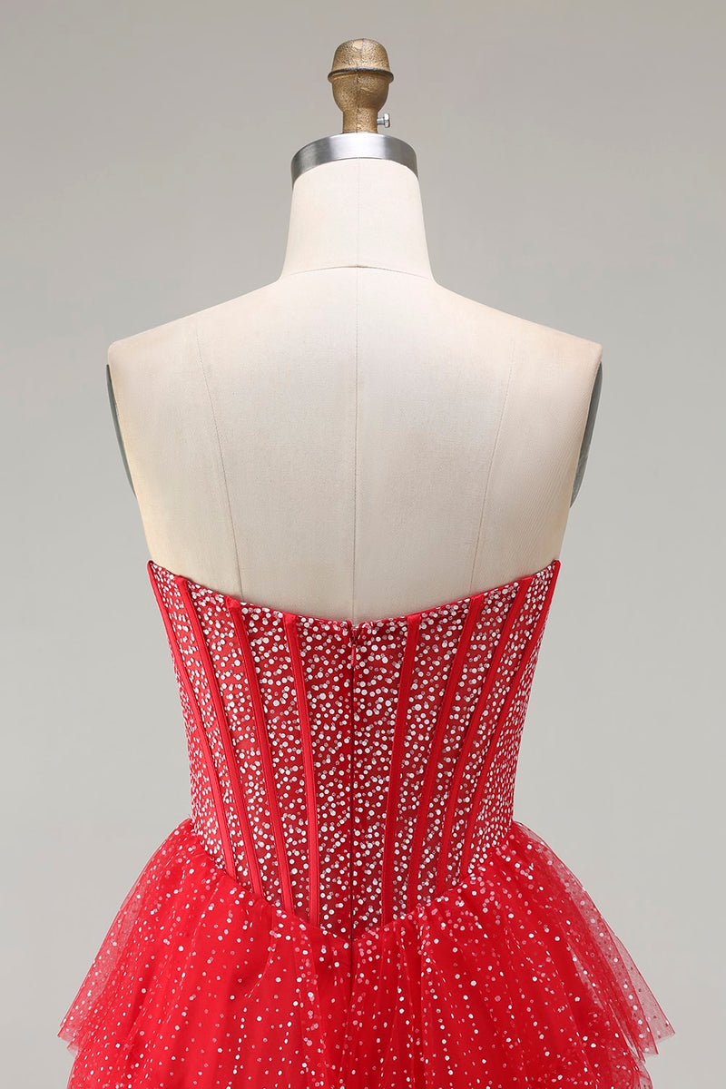 Load image into Gallery viewer, Sparkly Black and White Polka Dots Sweetheart Long Corset Prom Dress with Ruffles