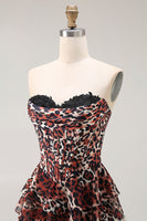 Load image into Gallery viewer, Brown Leopard Strapless A Line Long Prom Dress with Ruffles