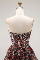 Load image into Gallery viewer, Brown Leopard Strapless A Line Long Prom Dress with Ruffles