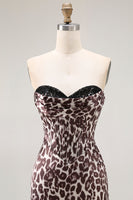 Load image into Gallery viewer, Coffee Leopard Mermaid Sweetheart Long Corset Prom Dress with Slit