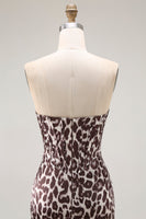 Load image into Gallery viewer, Coffee Leopard Mermaid Sweetheart Long Corset Prom Dress with Slit