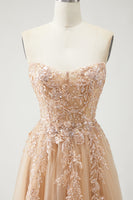 Load image into Gallery viewer, Sparkly Purple A-Line Long Floral Prom Dress with Detachable Sleeves